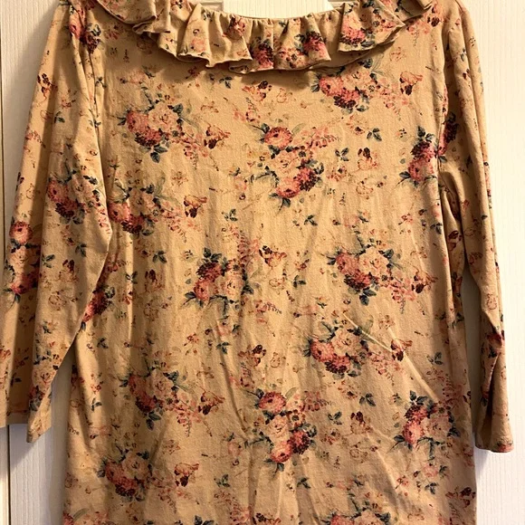 Ralph Lauren Knit Floral Ruffle Neck Top - Picture 3 of 5